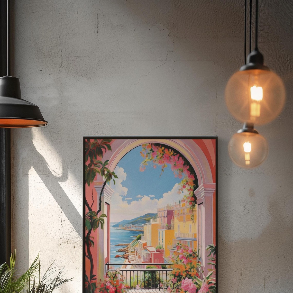 Mediterranean Balcony Overlooking Ocean Vibrant Coastal Poster - Image 3