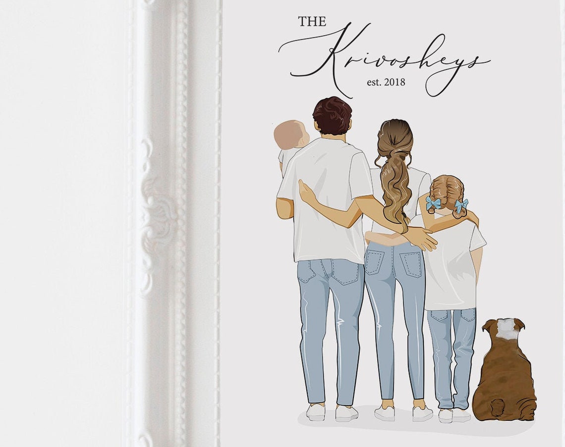 Family Portrait Family Illustration Mother And Daughter Son Drawing Family Hand Drawing Mothers Day Unique Gift - Image 3