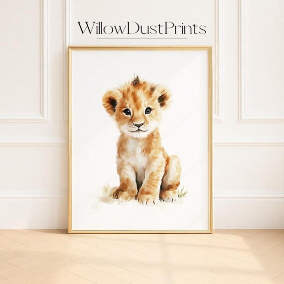 Cute Baby Lion Cub Soft Watercolor Safari Nursery Animal Poster