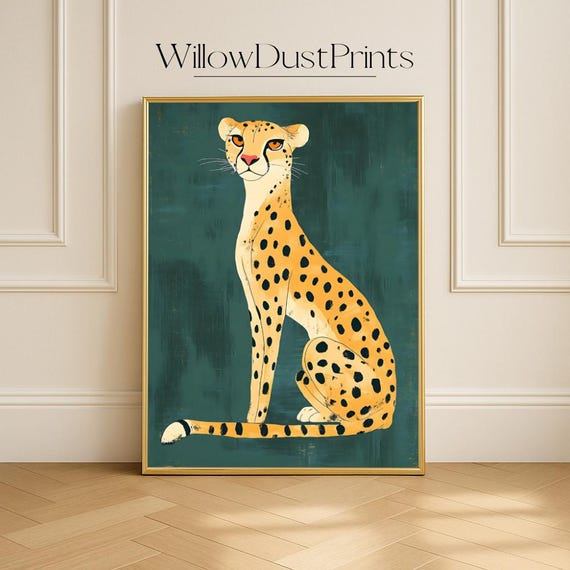 Cheetah Wall Art Safari Modern Decor Animal Print Boho Minimalist Mid Century Eclectic Retro Contemporary Gift