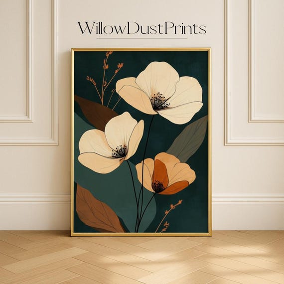 Abstract Botanical Art Modern Floral Wall Gift Seamless Bold Pattern Mid Century Print Retro Decor