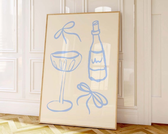 Bar Wall Art Print Coquette Bow Print Trendy Bar Cart Art Drinks Poster Cute Kitchen Decor Retro Drinks Print Girly Wall Art Art