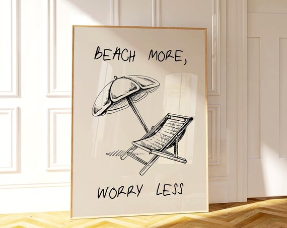 Vintage Beach Poster Trendy Coastal Art Print Cute Beach Wall Art Funny Quote Print Retro Beach Art Minimalist Ocean Print Beachy Home Decor