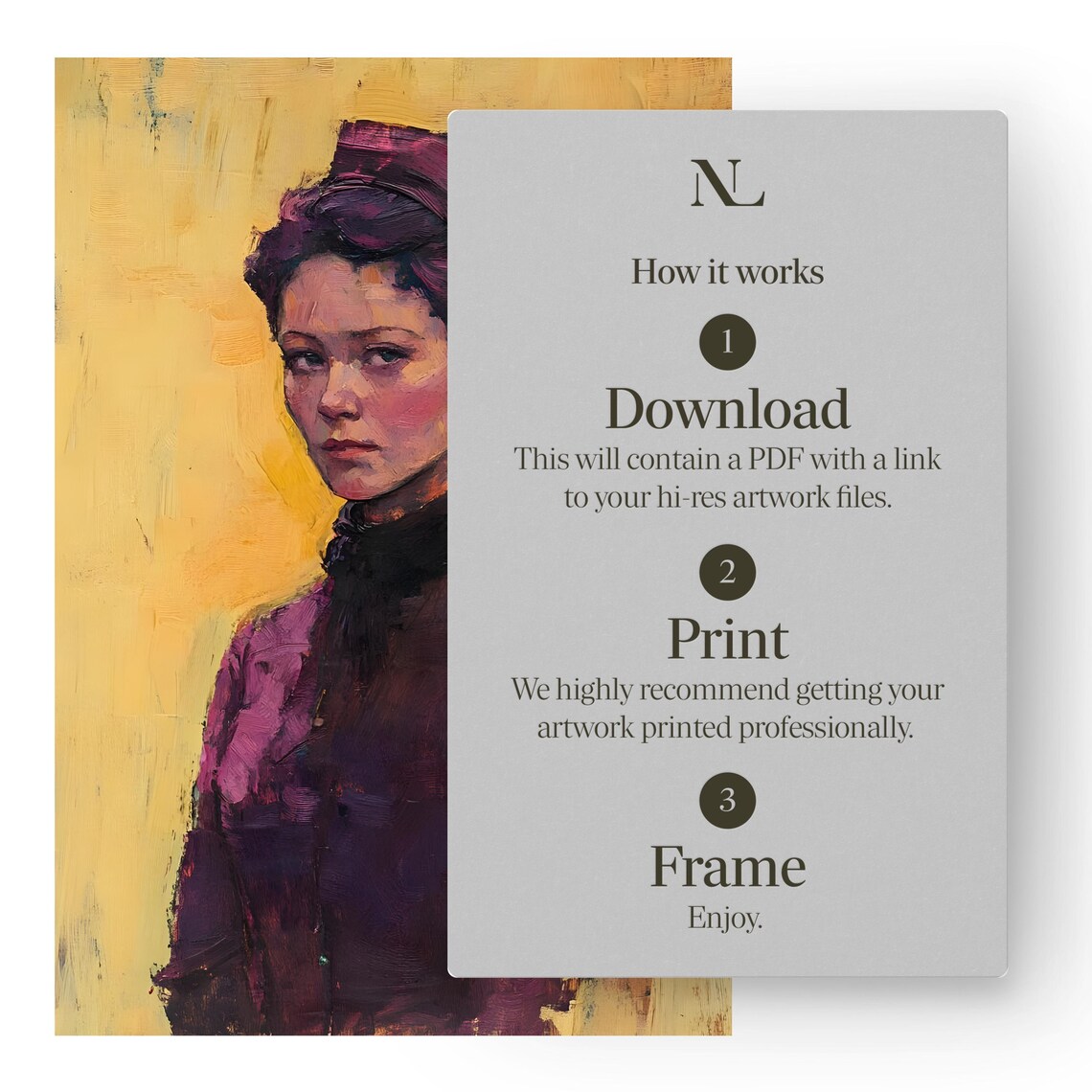 Victorian Lady Moody Oil Portrait On Golden Ochre Background Poster - Image 5