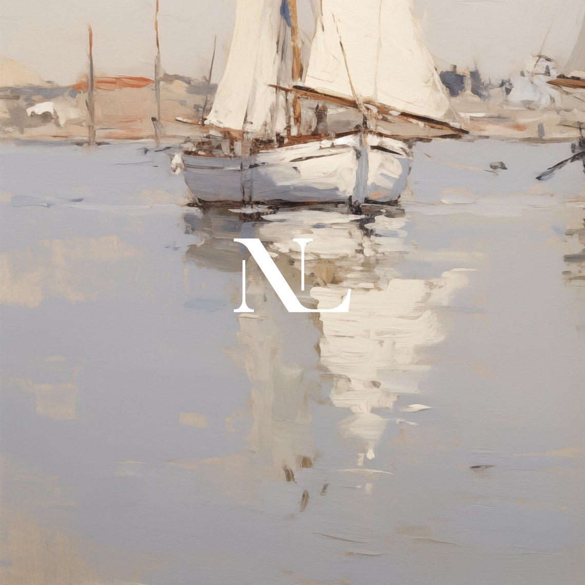 Two Sailboats Calm Harbor White Sails Serene Seascape Poster - Image 6