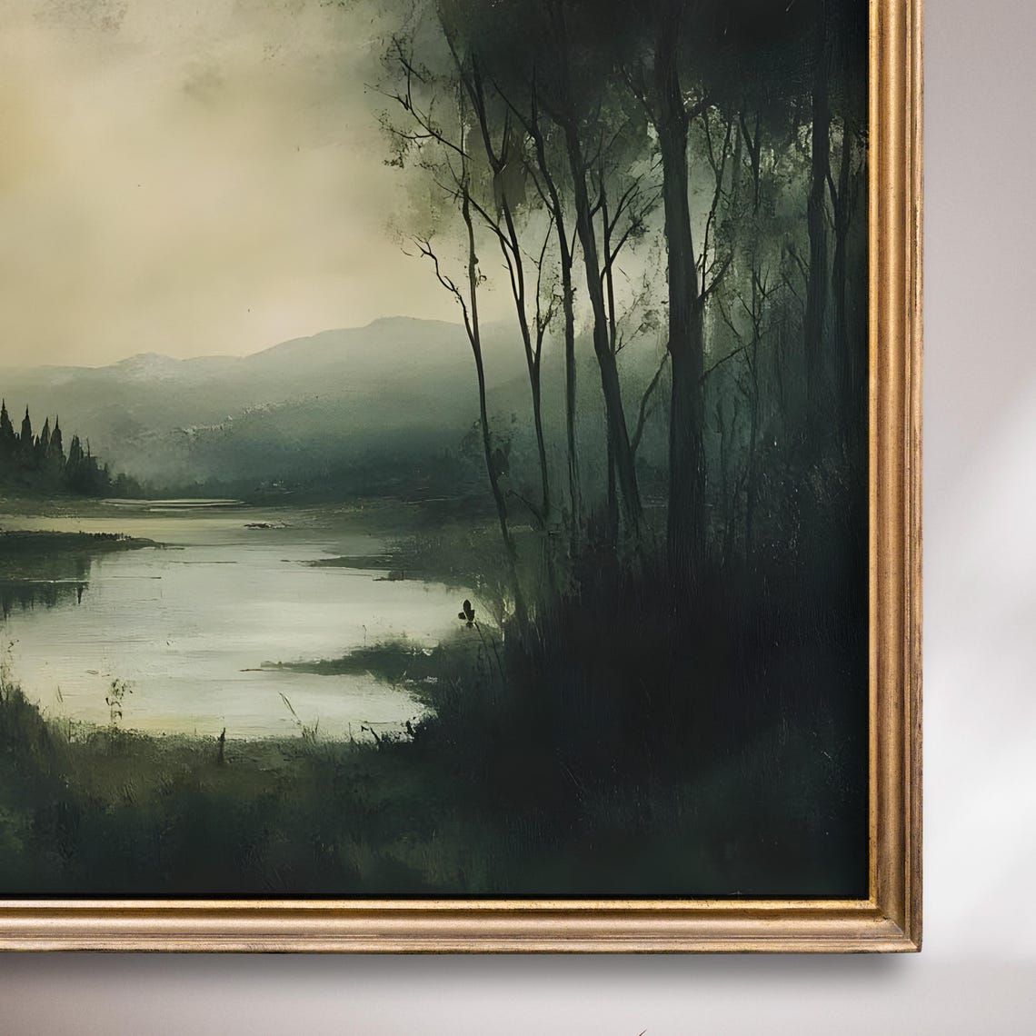Dark Moody Forest Lake Moonlit Dusk Landscape Painting Poster - Image 7
