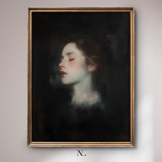 Ethereal Woman With Closed Eyes Dark Background Dreamy Portrait Poster