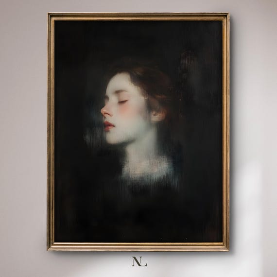 Wall Art Ethereal Woman Portrait Moody Home Decor Rustic Vintage Oil Painting Cosy Farmhouse Impressionist Print