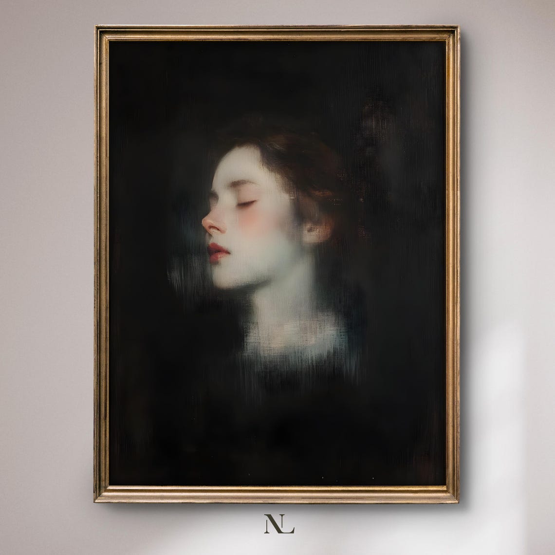 Ethereal Woman With Closed Eyes Dark Background Dreamy Portrait Poster