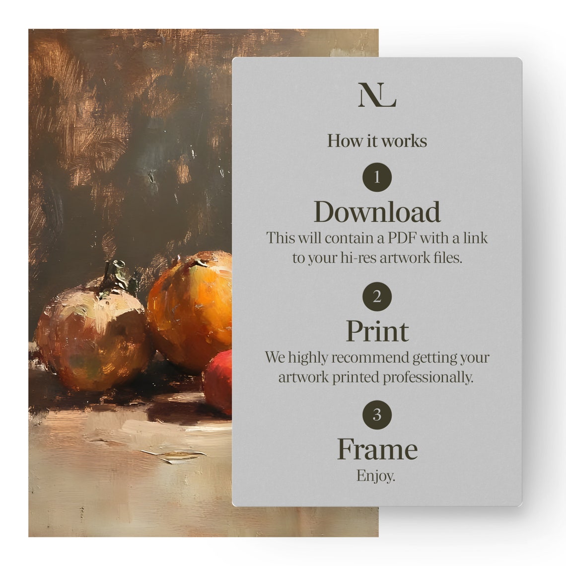 Pumpkin Still Life With Grapes And Peaches Fall Harvest Oil Poster - Image 3