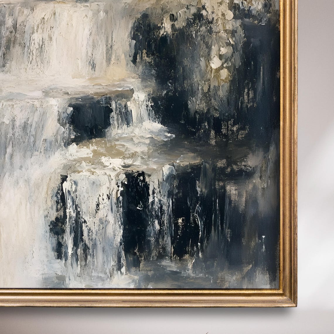 Waterfall In White And Ivory Tones Moody Nature Painting Poster - Image 7