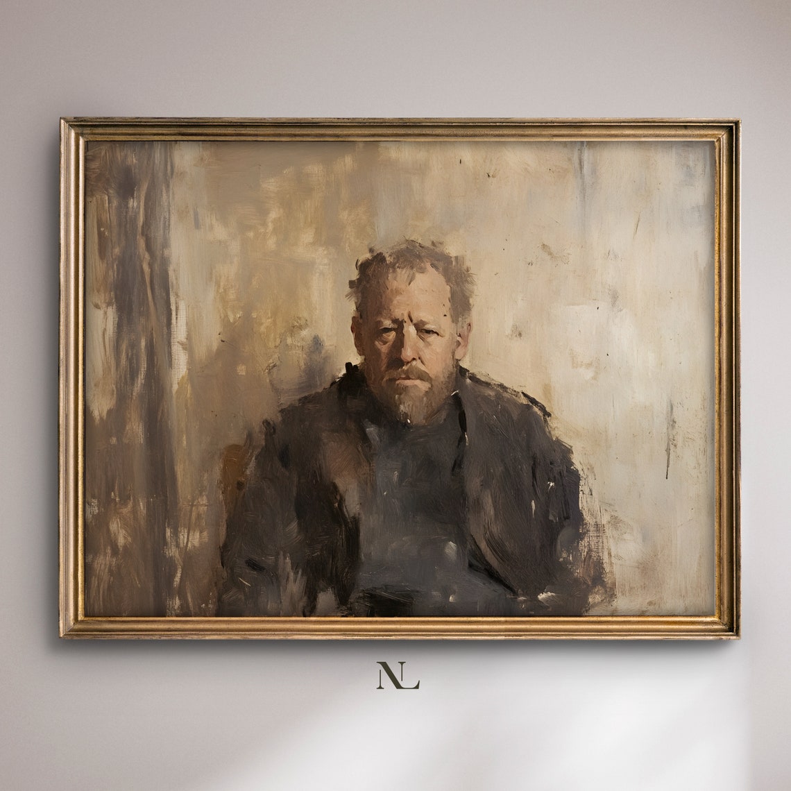 Bearded Man Seated Portrait In Muted Tones Rustic Painting Poster