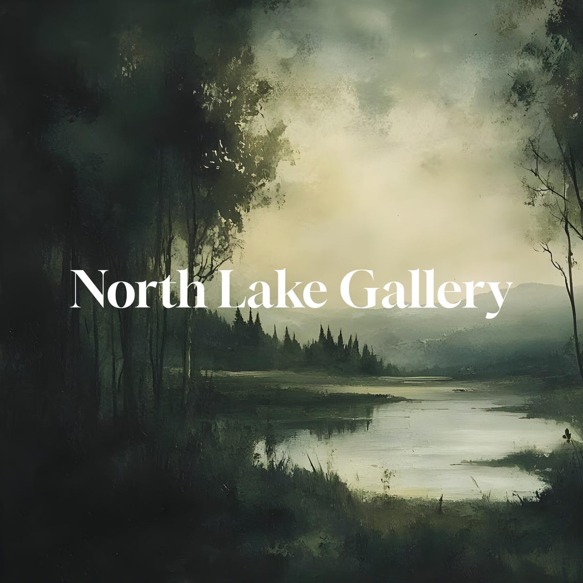 Dark Moody Forest Lake Moonlit Dusk Landscape Painting Poster - Image 4