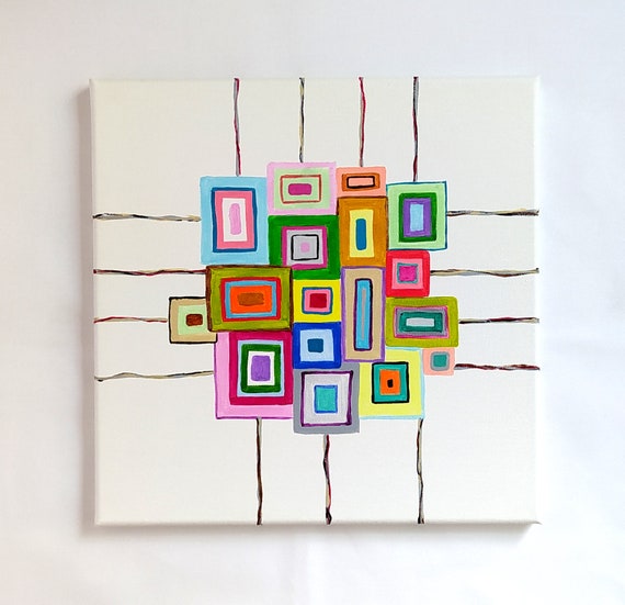 Colorful Mid Century Modern Art Painting Geometric Abstract Art Modern Art Contemporary Art Painting On Housewarming Gift