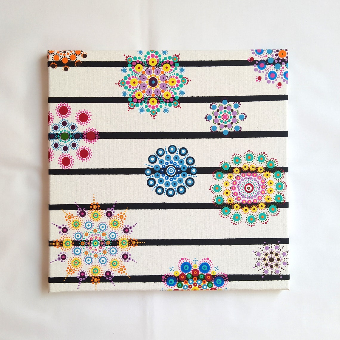 Pink Dot Mandala Flower Teal Background Decorative Border Wall Art - Image 3