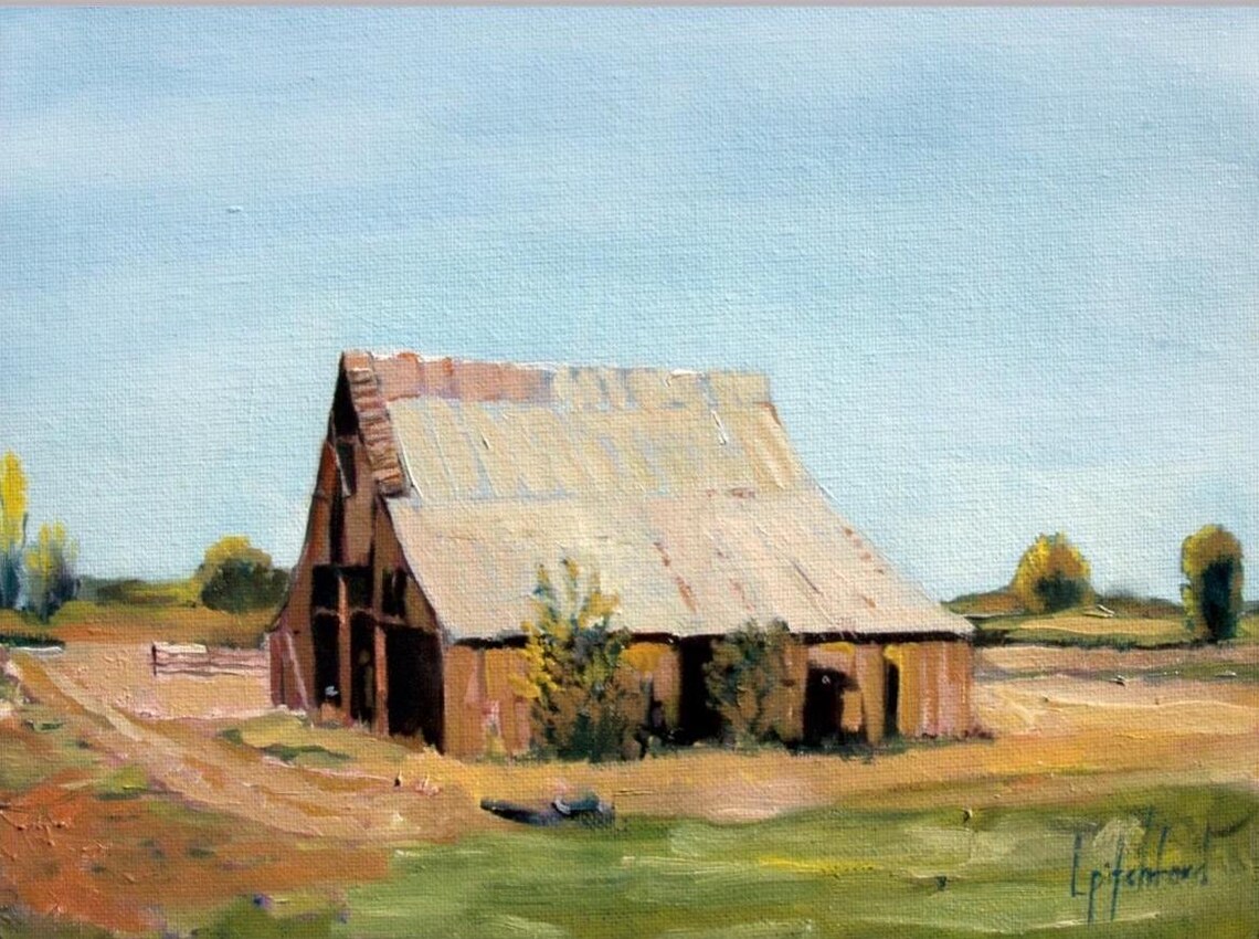 Old Weathered Wooden Barn With Tin Roof On A Country Road Poster