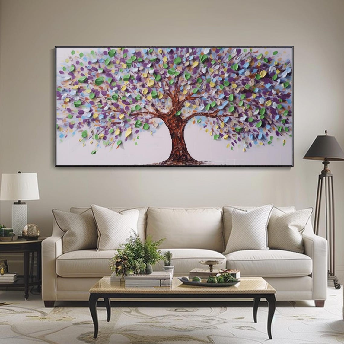 Purple Green Blossom Tree White Background Whimsical Modern Poster - Image 3