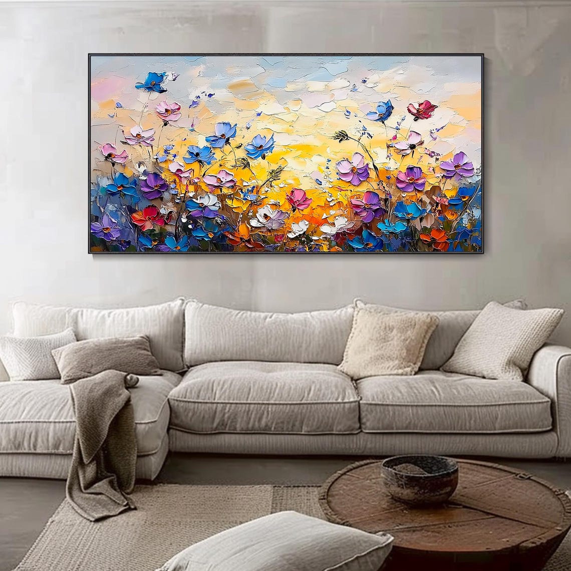 Cosmos Wildflowers Golden Sunrise Field Textured Floral Art Poster - Image 4