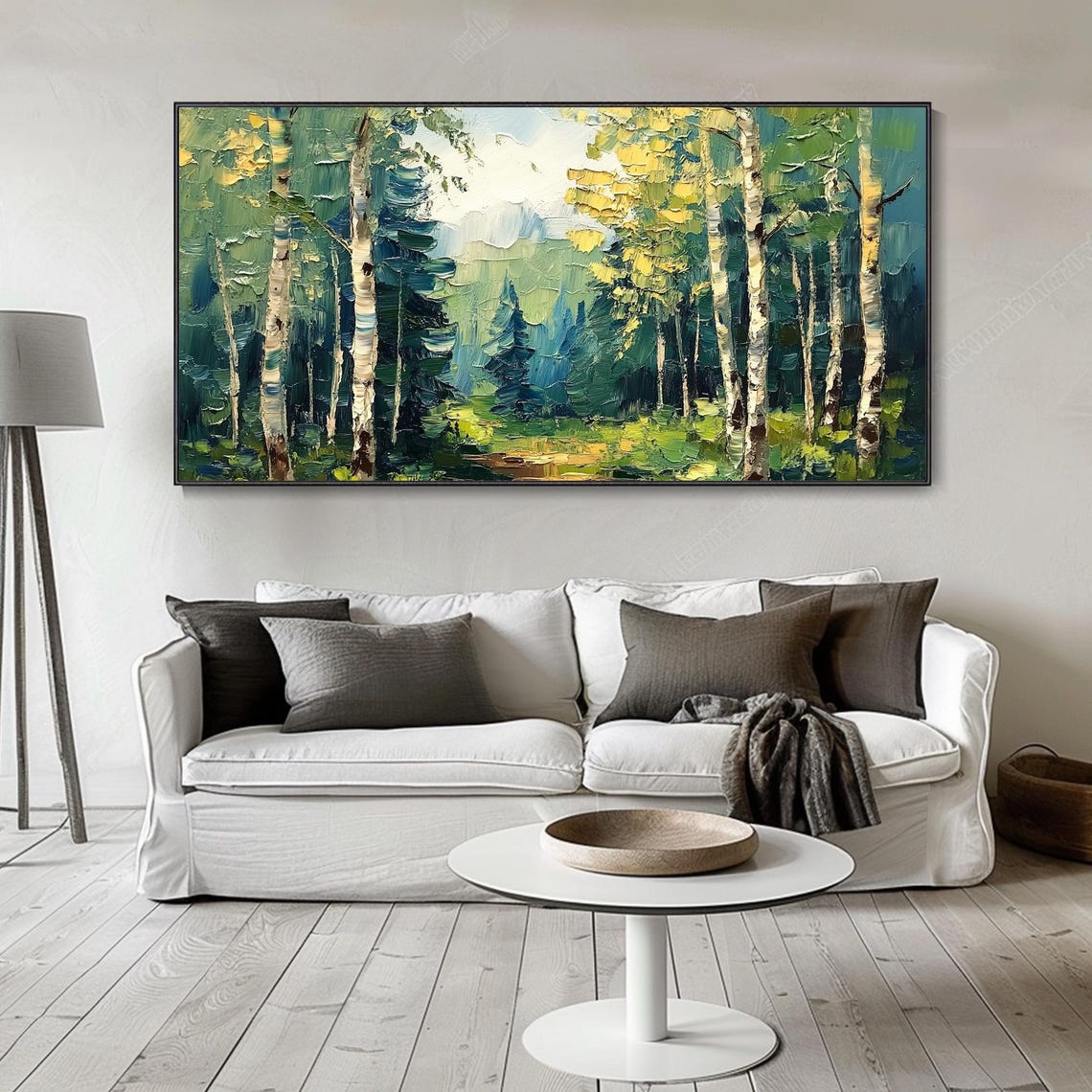 Birch Trees Lush Green Forest Golden Light Nature Art Poster - Image 4
