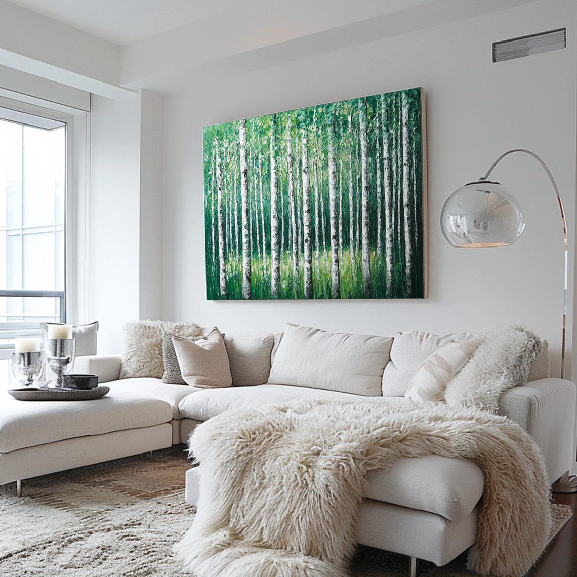 Spring Green Birch Forest White Trunks Lush Impasto Nature Art Poster - Image 2