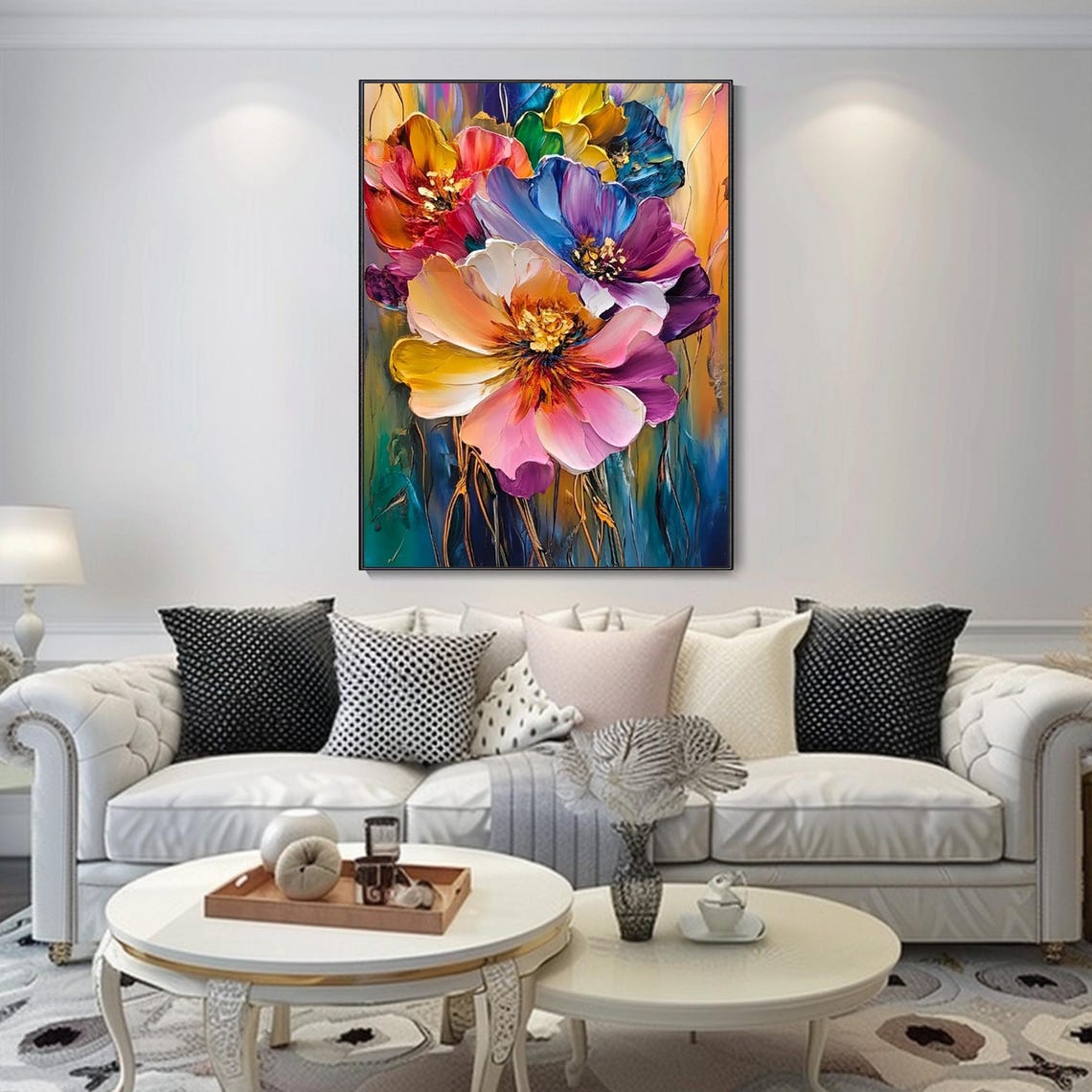 Colorful Anemone Blooms Vertical Floral Pink Blue Art Poster - Image 2