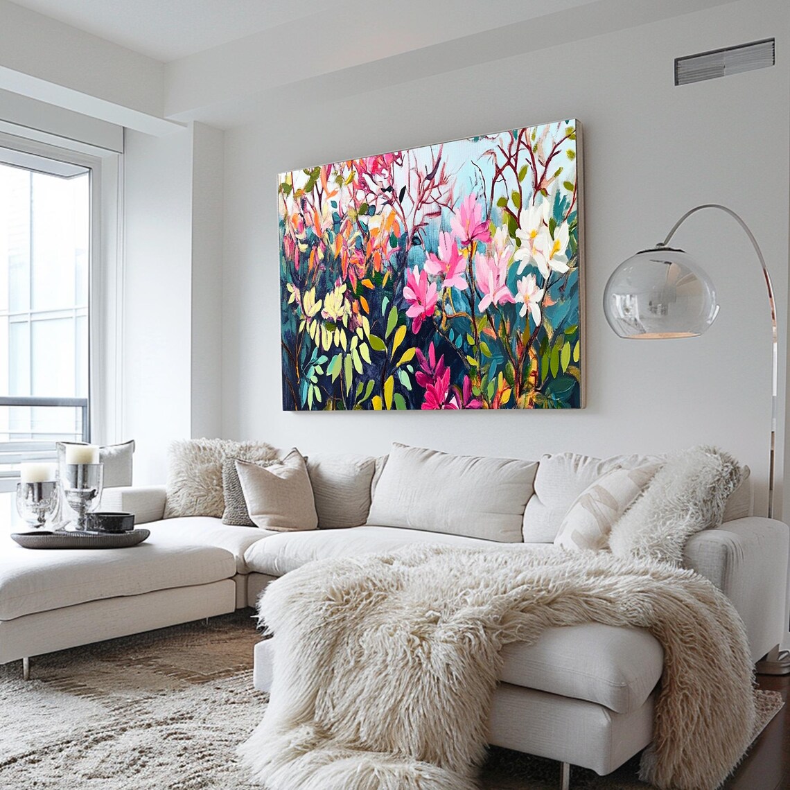 Colorful Magnolia Blossom Forest Teal Foliage Floral Art Poster - Image 2
