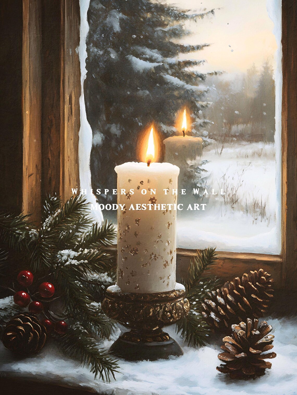 Christmas Candle in Window Snowy Pine Cozy Winter Holiday Poster - Image 5