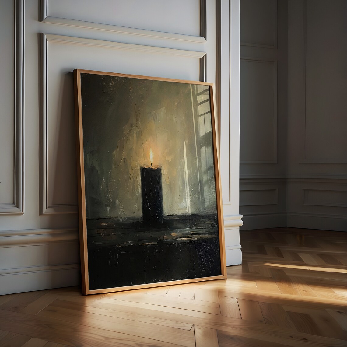 Black Candle Burning In The Dark Moody Minimalist Gothic Painting Poster - Image 2