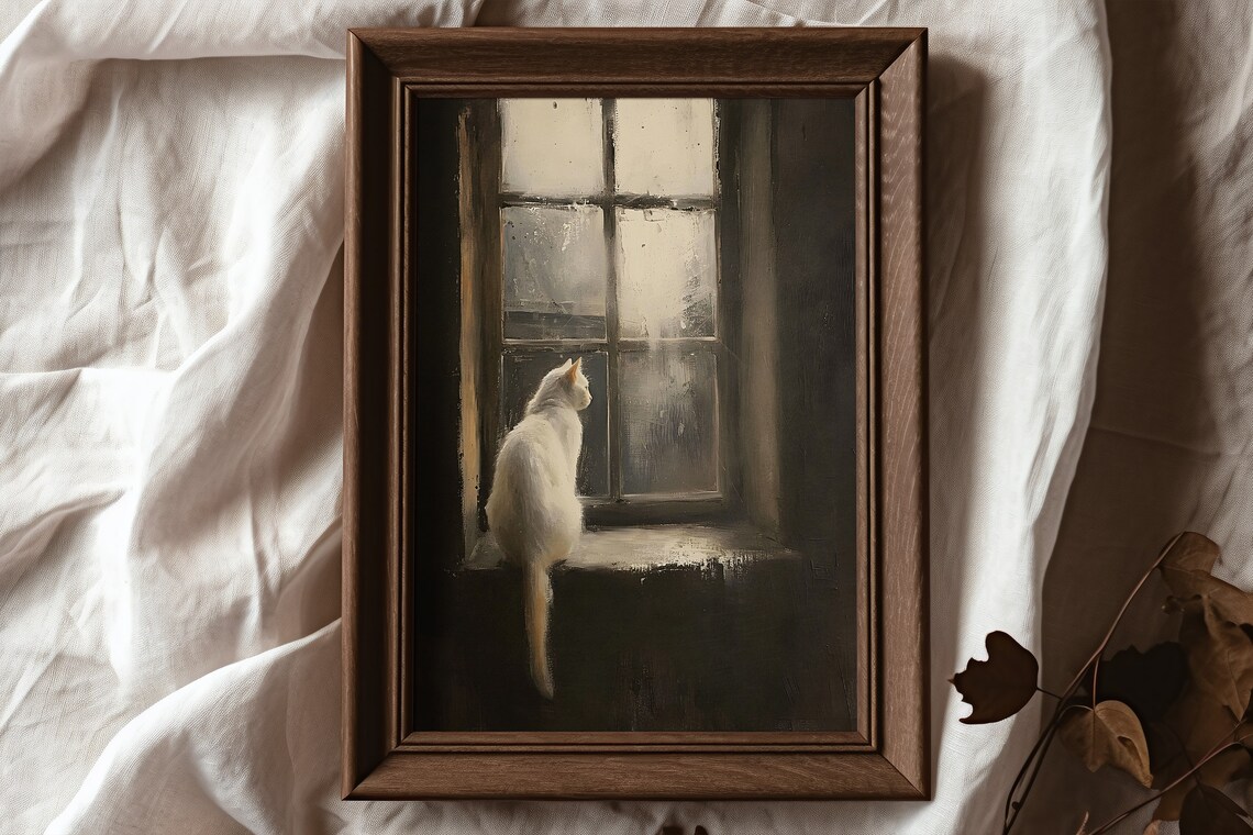 Cat Art Print, Moody Gothic Dark Academia Decor - Image 5