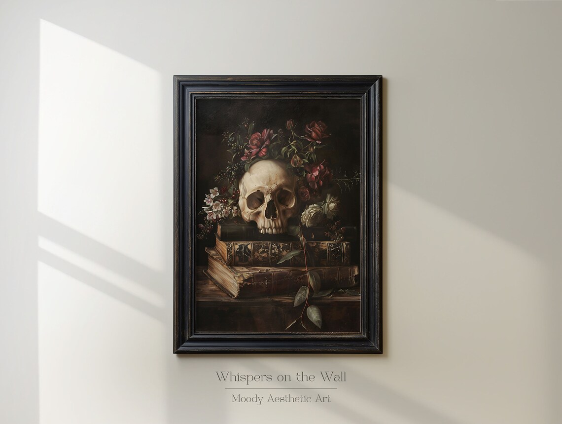 Skull Book Stack Art Print, Dark Academia Decor - Image 3