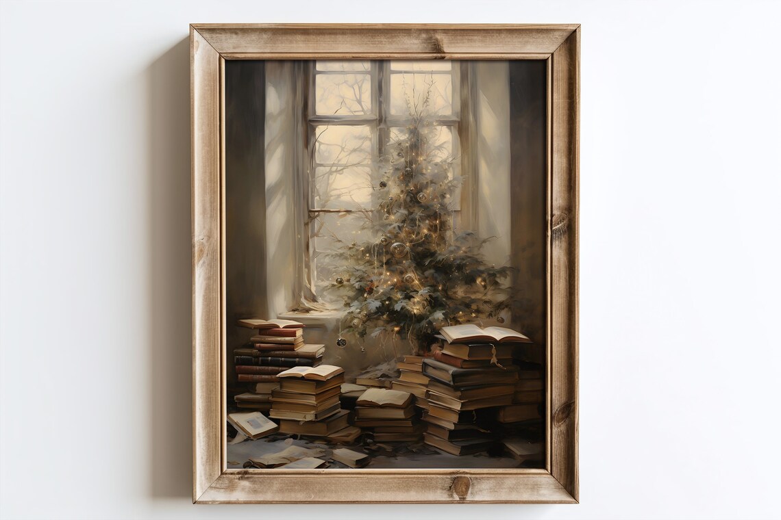 Winter Bookish Vintage Christmas Still Life Art Print - Image 5