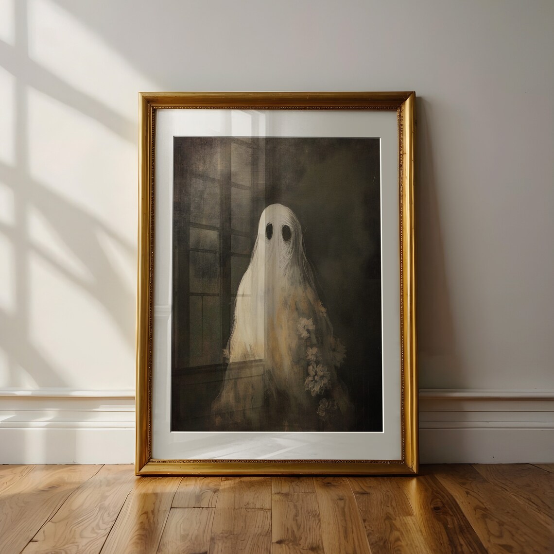 Cute Floral Ghost with Blooms Vintage Halloween Painting Poster - Image 3