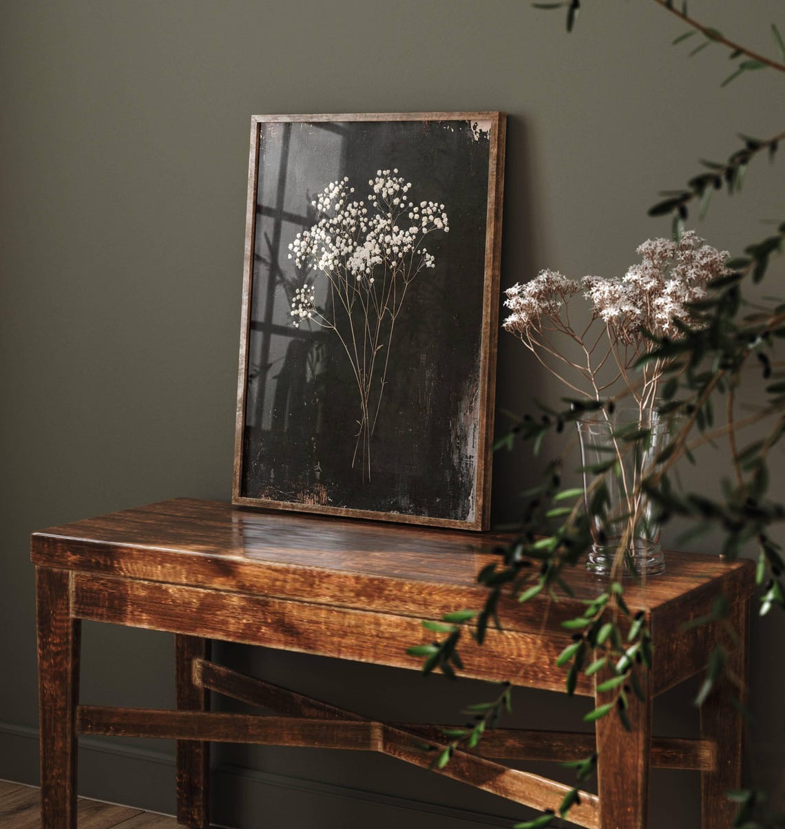 Moody Dark Dining Room Interior Sunlit Window Vintage Poster - Image 3