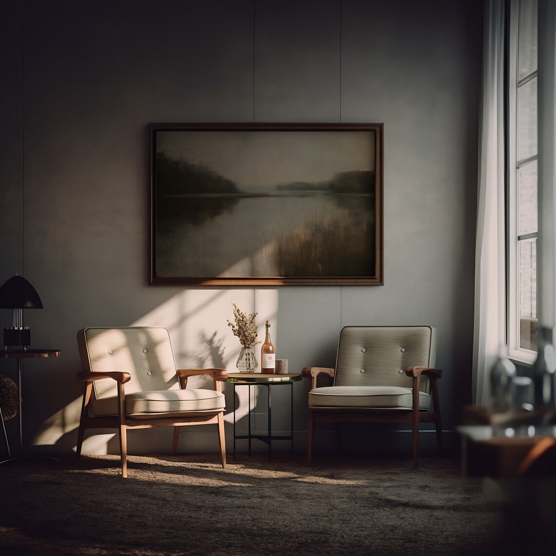Dark Academia Lake Art Print, Moody Nature Decor - Image 3