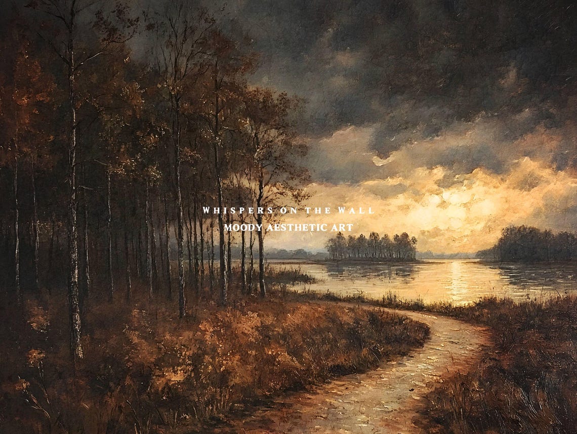 Stormy Autumn Sunset Over Lake Path Dark Forest Landscape Poster - Image 5