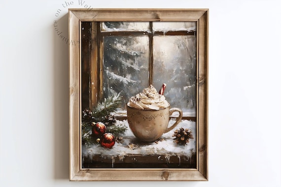 Christmas Hot Chocolate Oil Painting Cozy Holiday Print