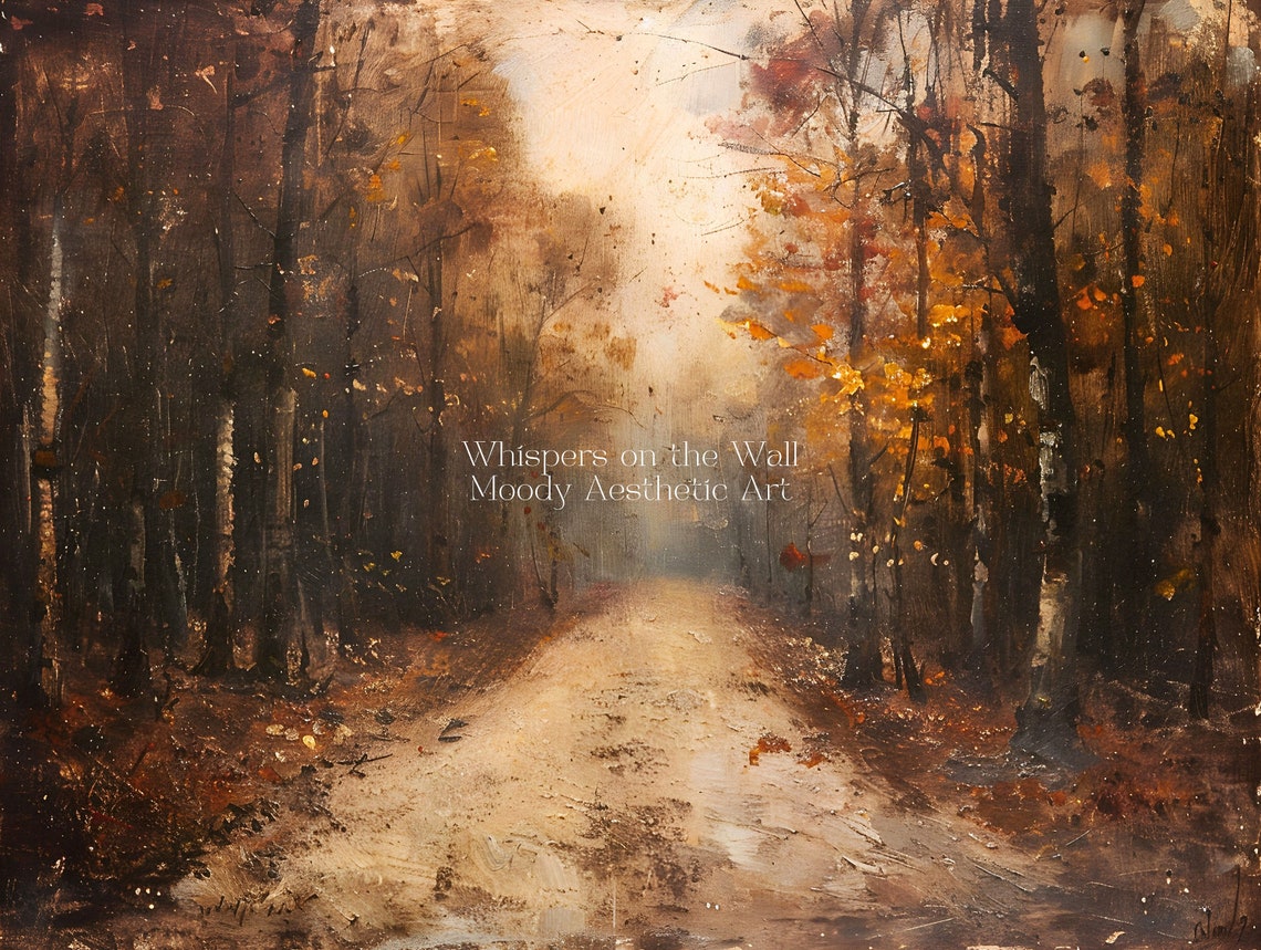 Moody Autumn Forest Road Vintage Fall Oil Painting Landscape Poster - Image 5