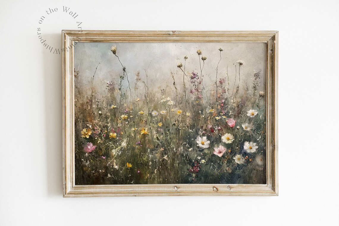 Two Piece Gallery Set Clouds And Wildflowers Moody Neutral Painting Poster - Image 4