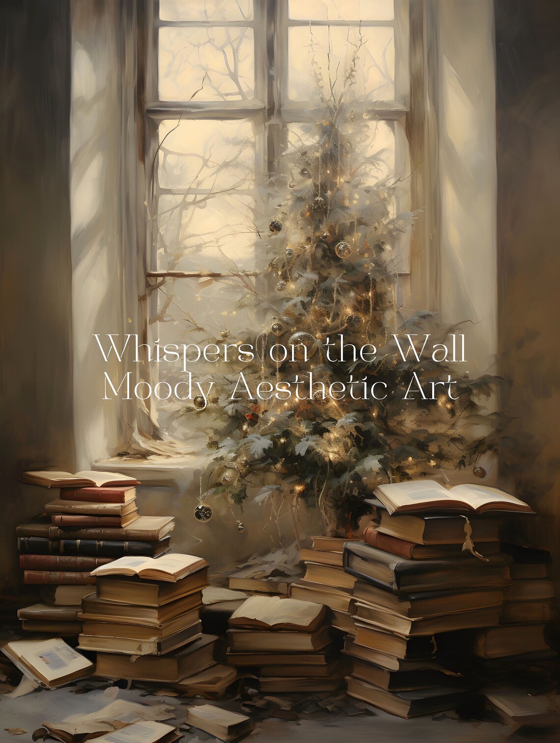 Winter Bookish Vintage Christmas Still Life Art Print - Image 4