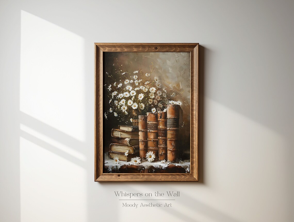 Daisy Leather Bound Books Art Print, Dark Academia Decor - Image 2
