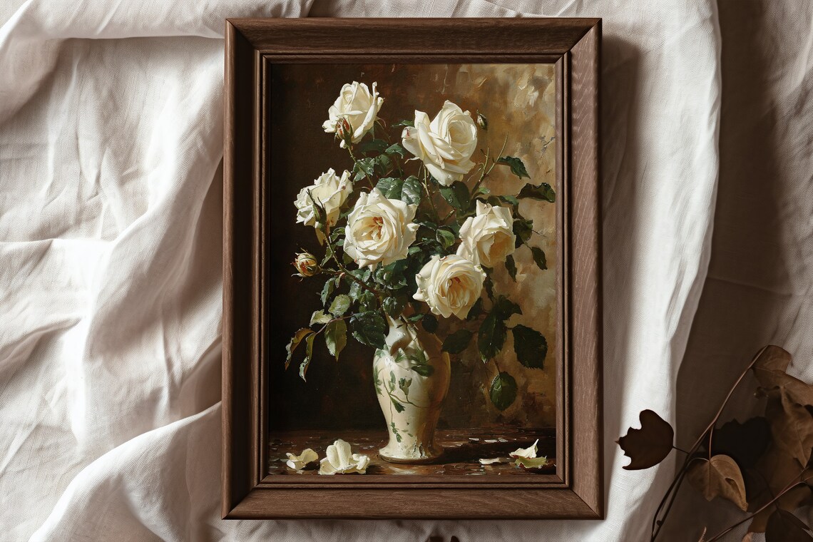 White Roses Vintage Still Life Art Print - Image 6