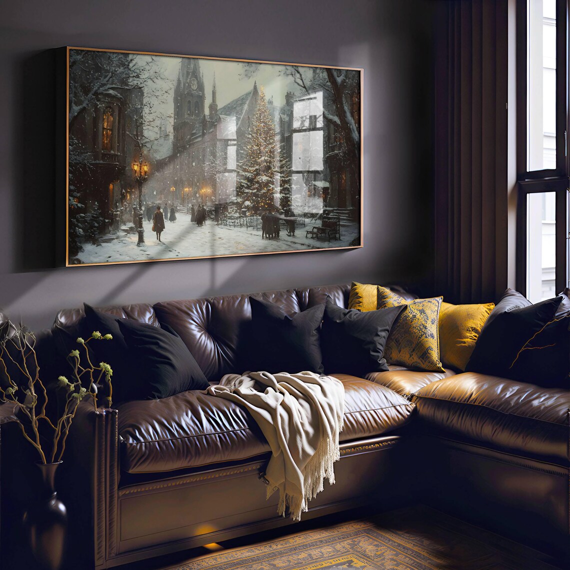 Christmas Tree Vintage Village Art Print, Moody Xmas - Image 3