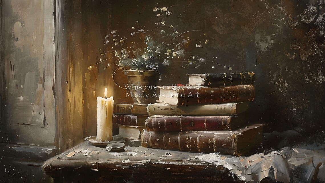 Dark Academia Book Pile Gothic Decor Art Print - Image 5