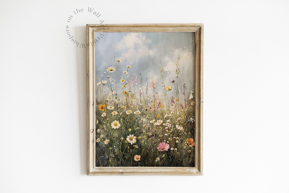 Summer Wildflower Field With Daisies And Cosmos Under Pale Sky Poster - Image 6