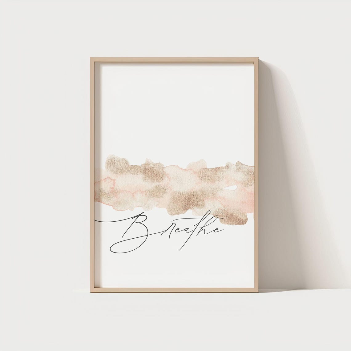 Breathe Script Minimalist Blush Watercolor Mindfulness Quote Poster