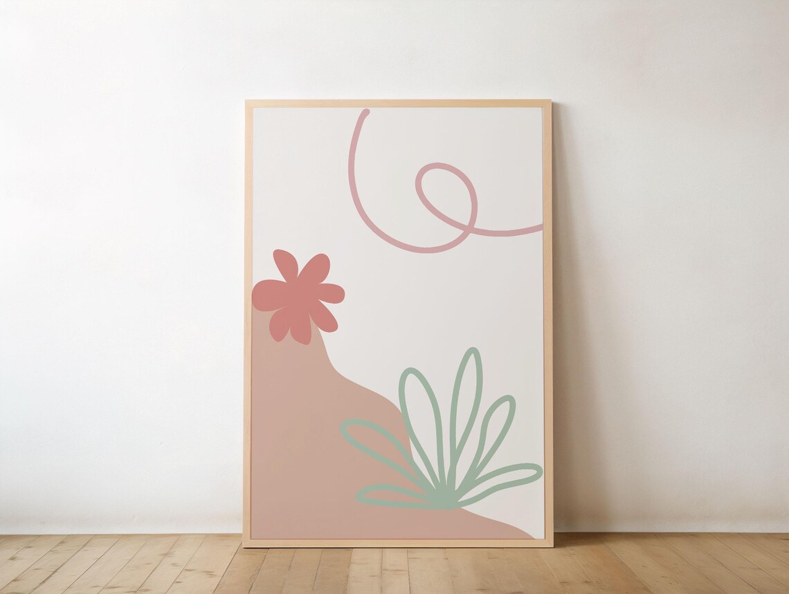 Boho Minimalist Abstract Botanical Wall Art Pastel Plant Line Print Modern Flower Poster