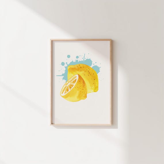 Watercolor Lemon Wall Art Kitchen Decor Fresh Fruit Citrus Nursery Poster Yellow Artwork Modern Minimalist Print
