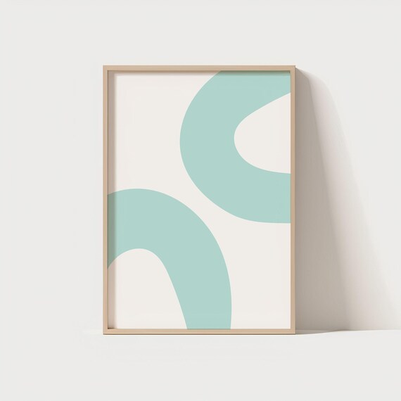 Minimal Abstract Wall Art Modern Line Poster Scandinavian Pastel Mint Print For Home Decor