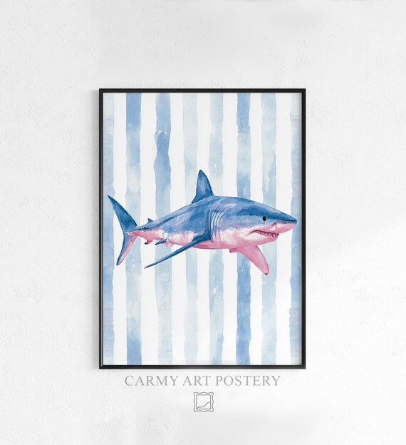 Modern Blue Watercolor Print Minimalist Nautical Wall Art Serene Coastal Decor Kidfriendly Soft Washes 982