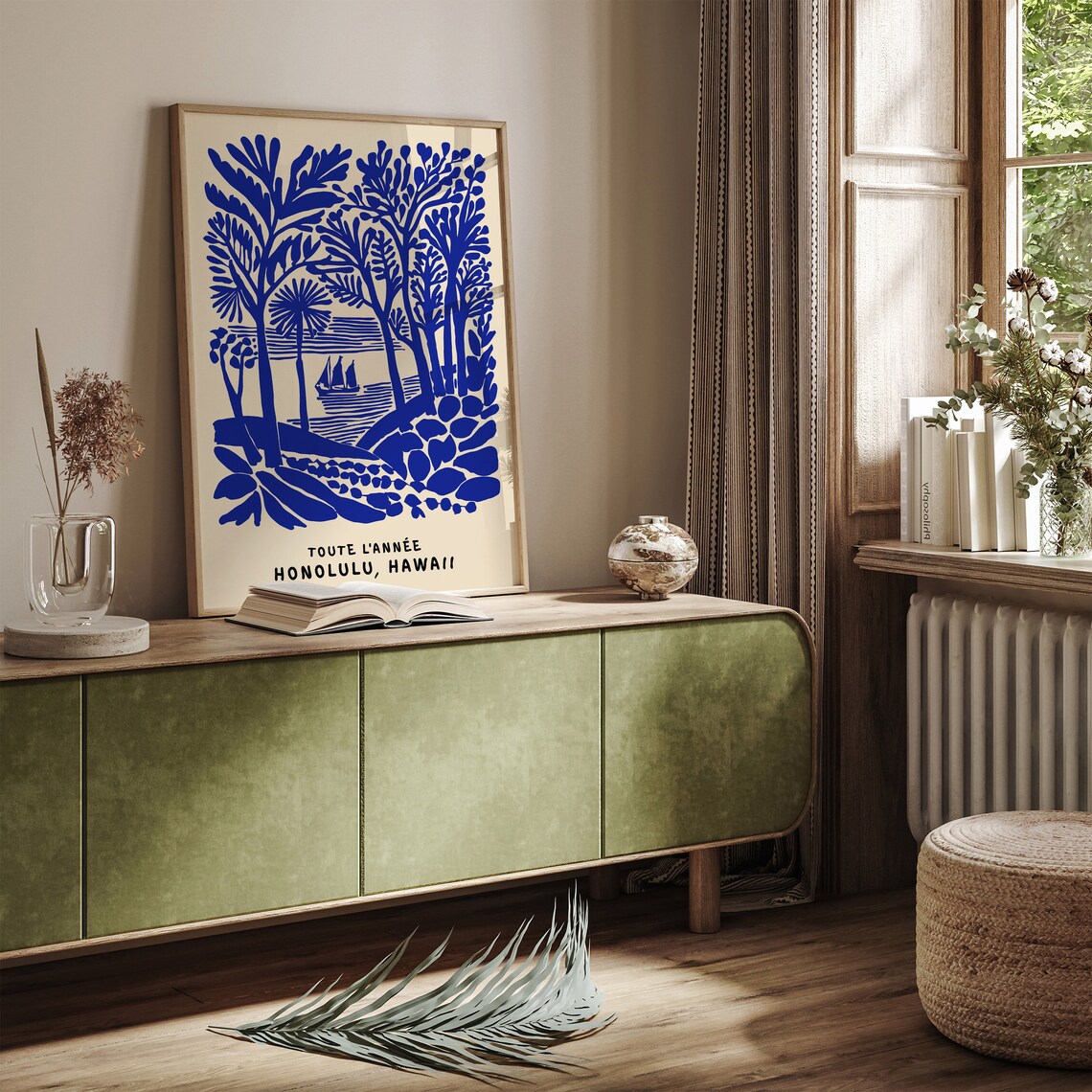 Indigo Honolulu Hawaii Tropical Sailboat And Palm Trees Poster - Image 6